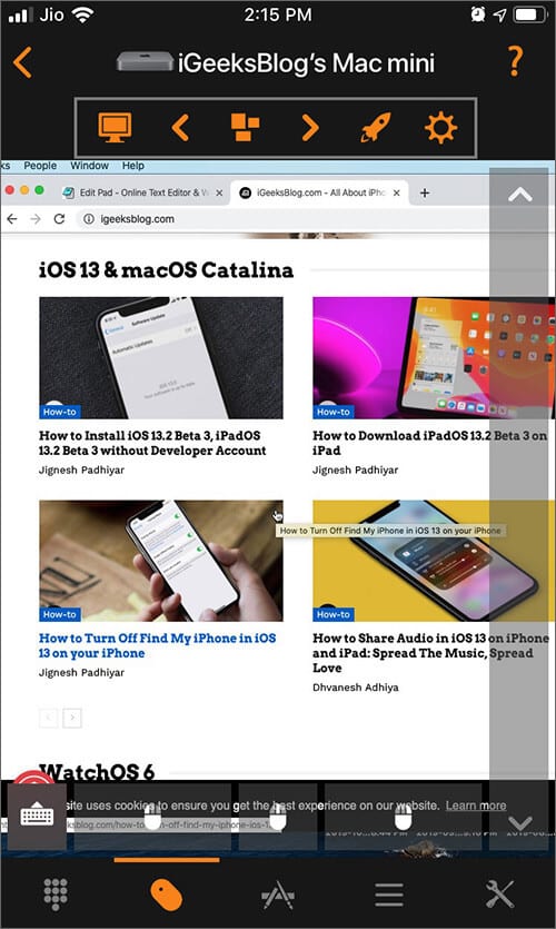 Choose option and control mac's Screen in Input Tab from Remote Control App