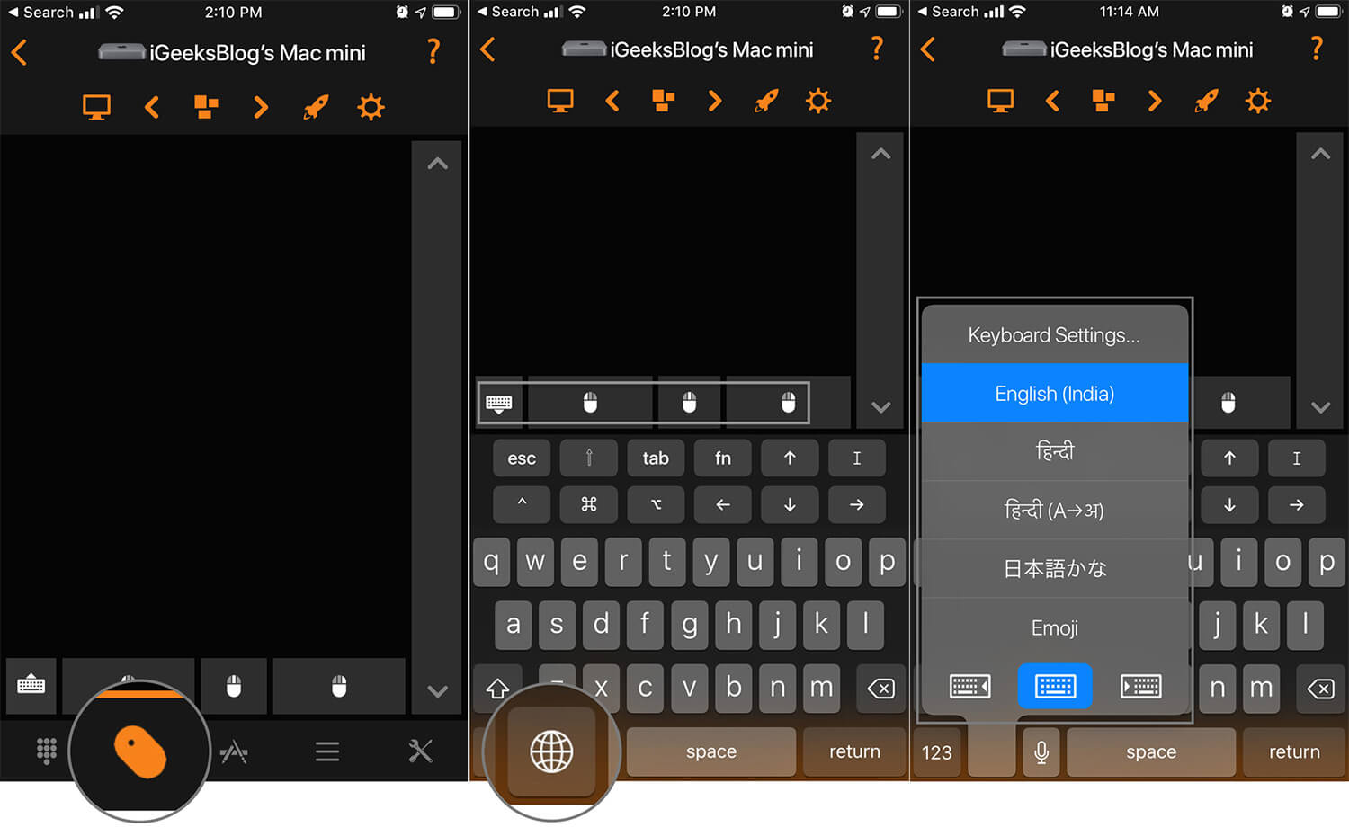 Tap on input tab and add text or choose preferred keyboard from remote control for mac app