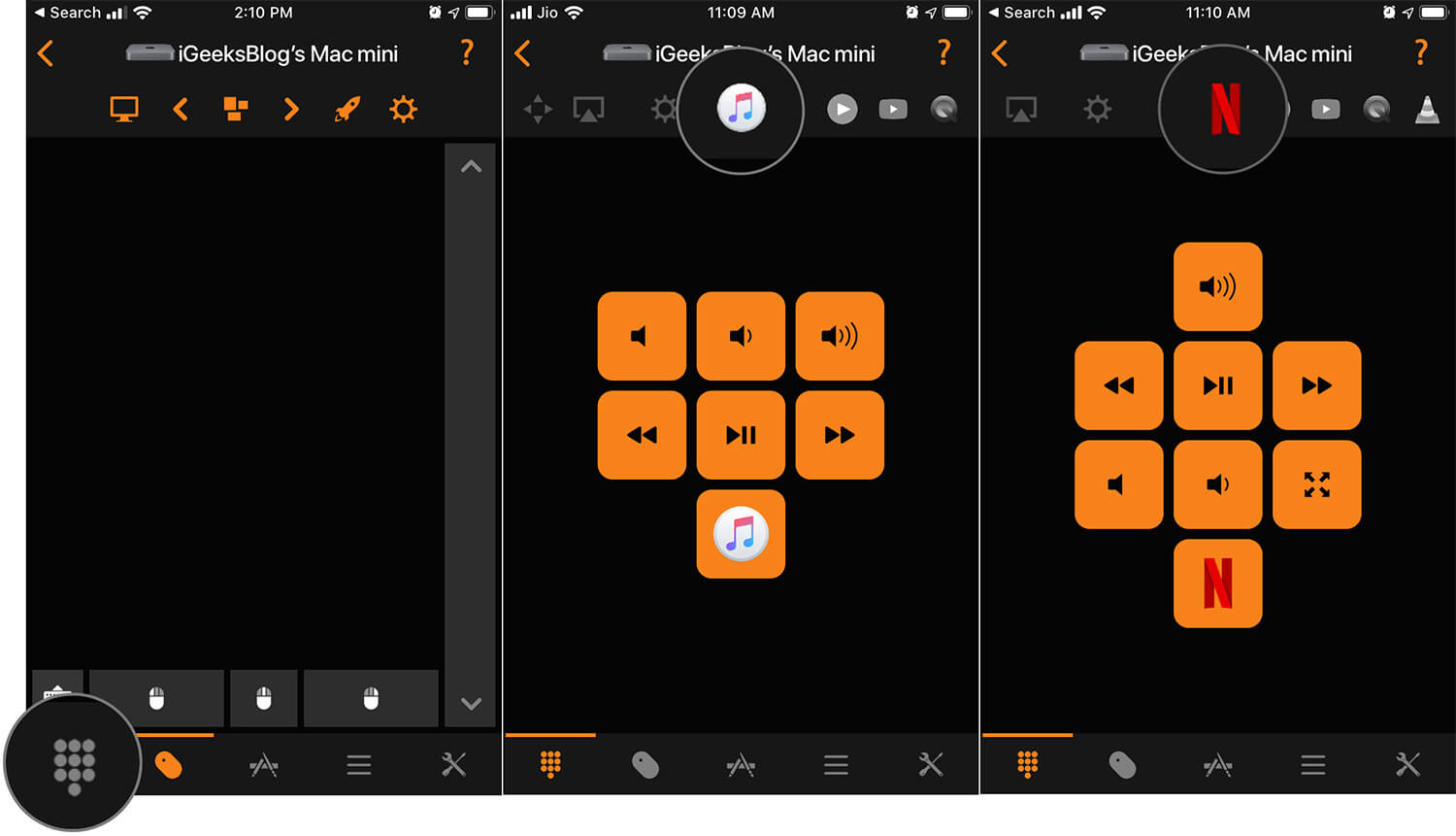 Tap on media tab and select media platforms from remote control for mac app