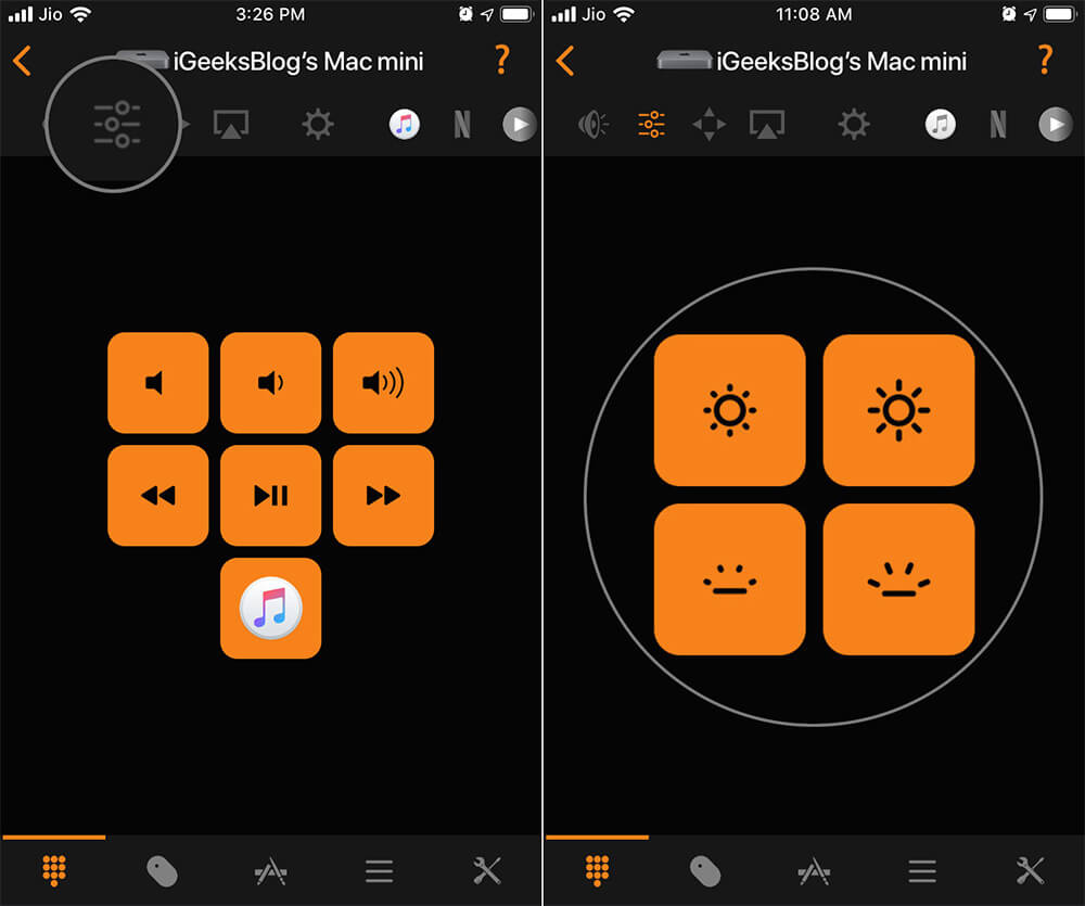 Tap on option to control features of media on remote control for mac app