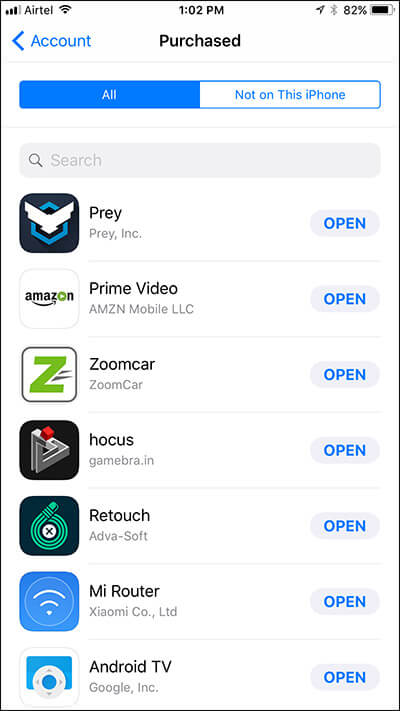 View purchased apps im ios 11 on iphone
