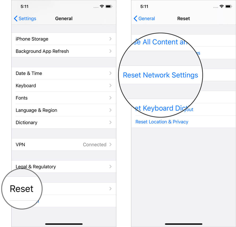 Reset all network settings on iphone