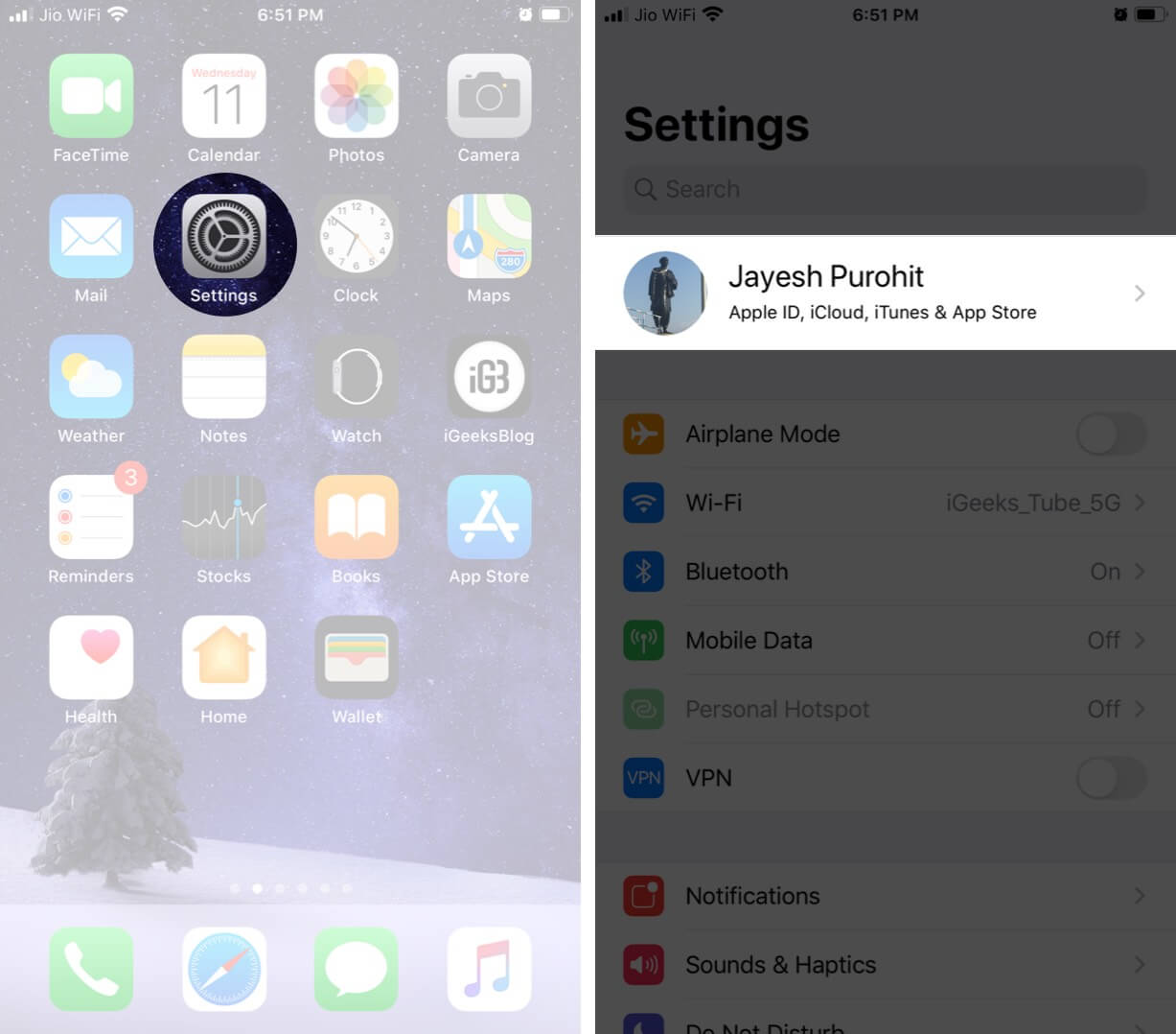 Open Settings and Tap on Profile on iPhone