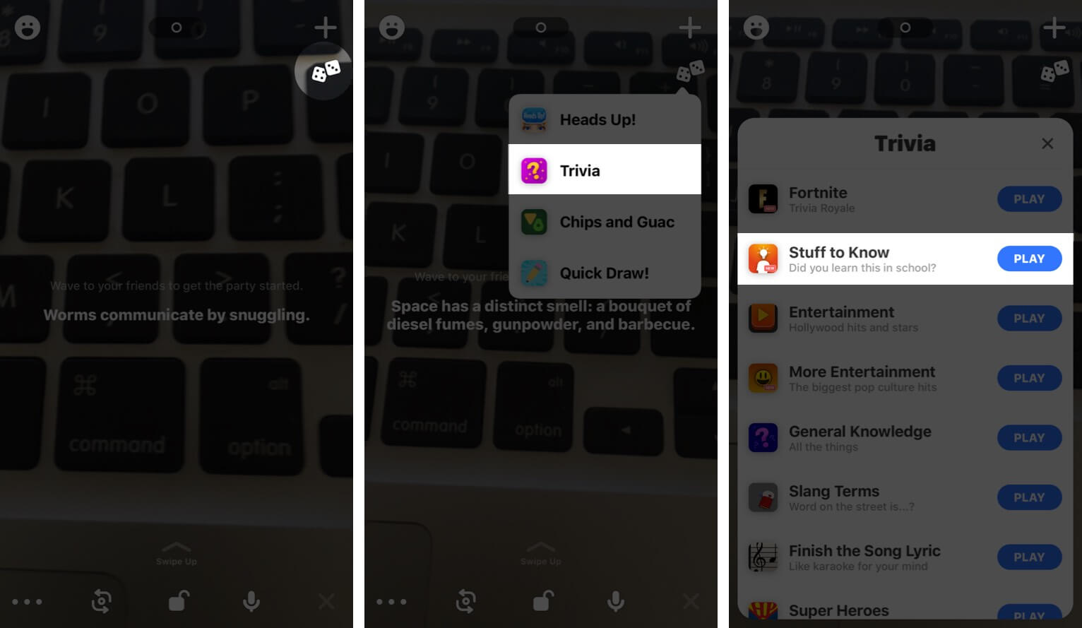 Tap on Two Dice Select Trivia and Tap on Play