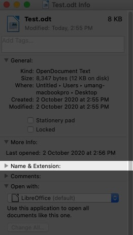 Click on Name & Extension on Mac