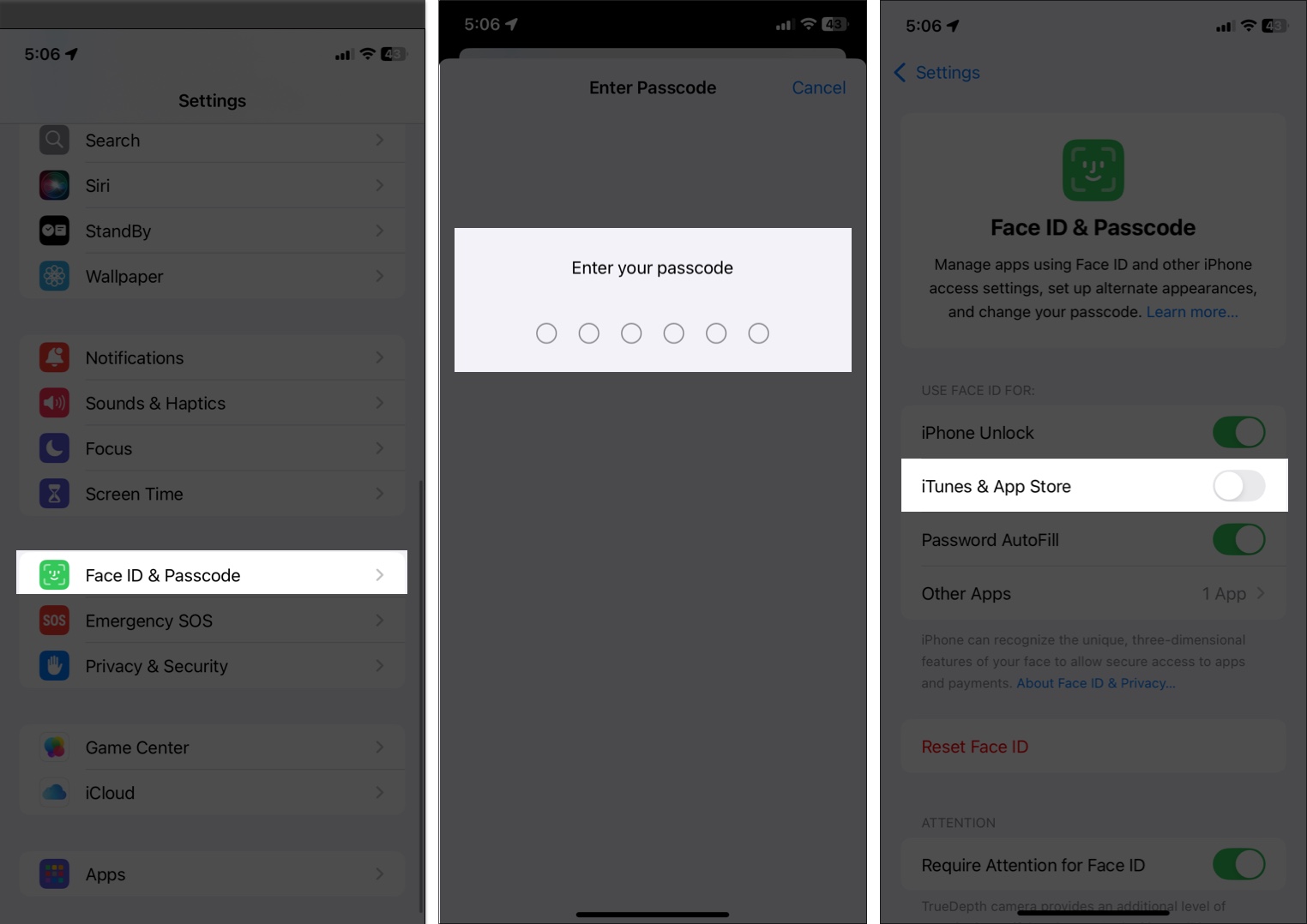 Changing app store authentication settings