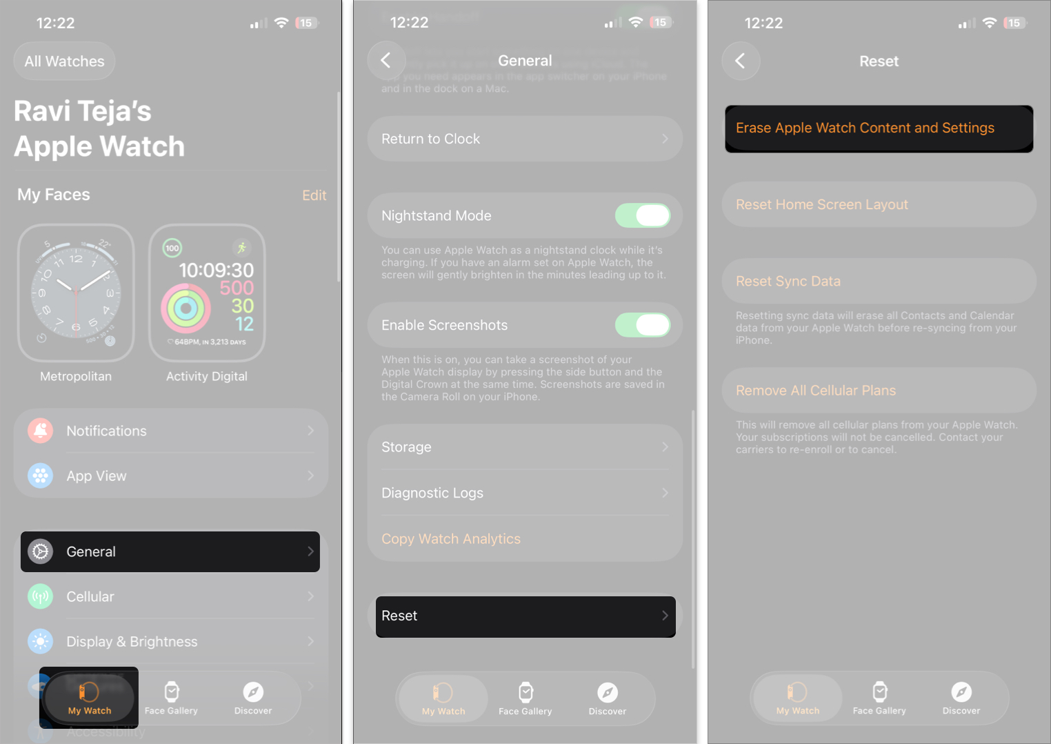 Reset apple watch using iphone