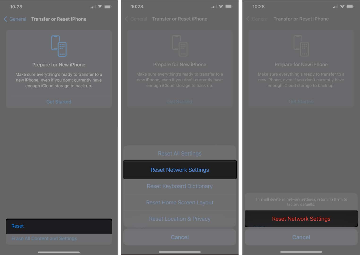 Reset Network Settings option in the iPhone Settings app.