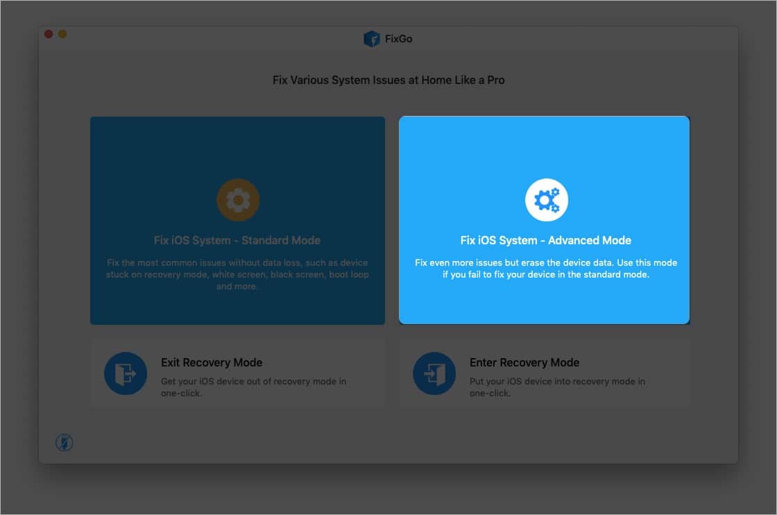 Click Fix iOS System Advanced Mode
