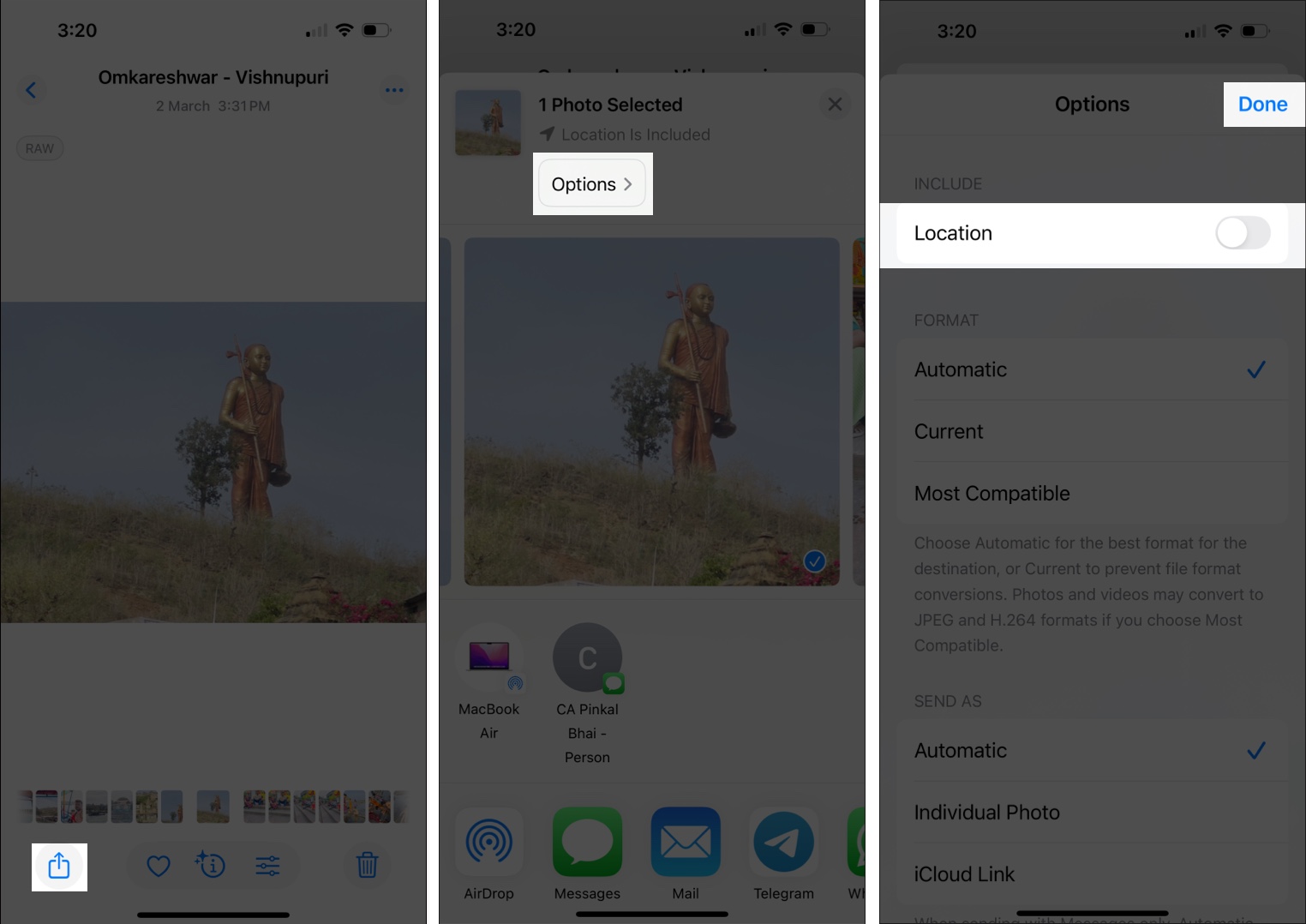 Remove location when sharing photo or video on iphone
