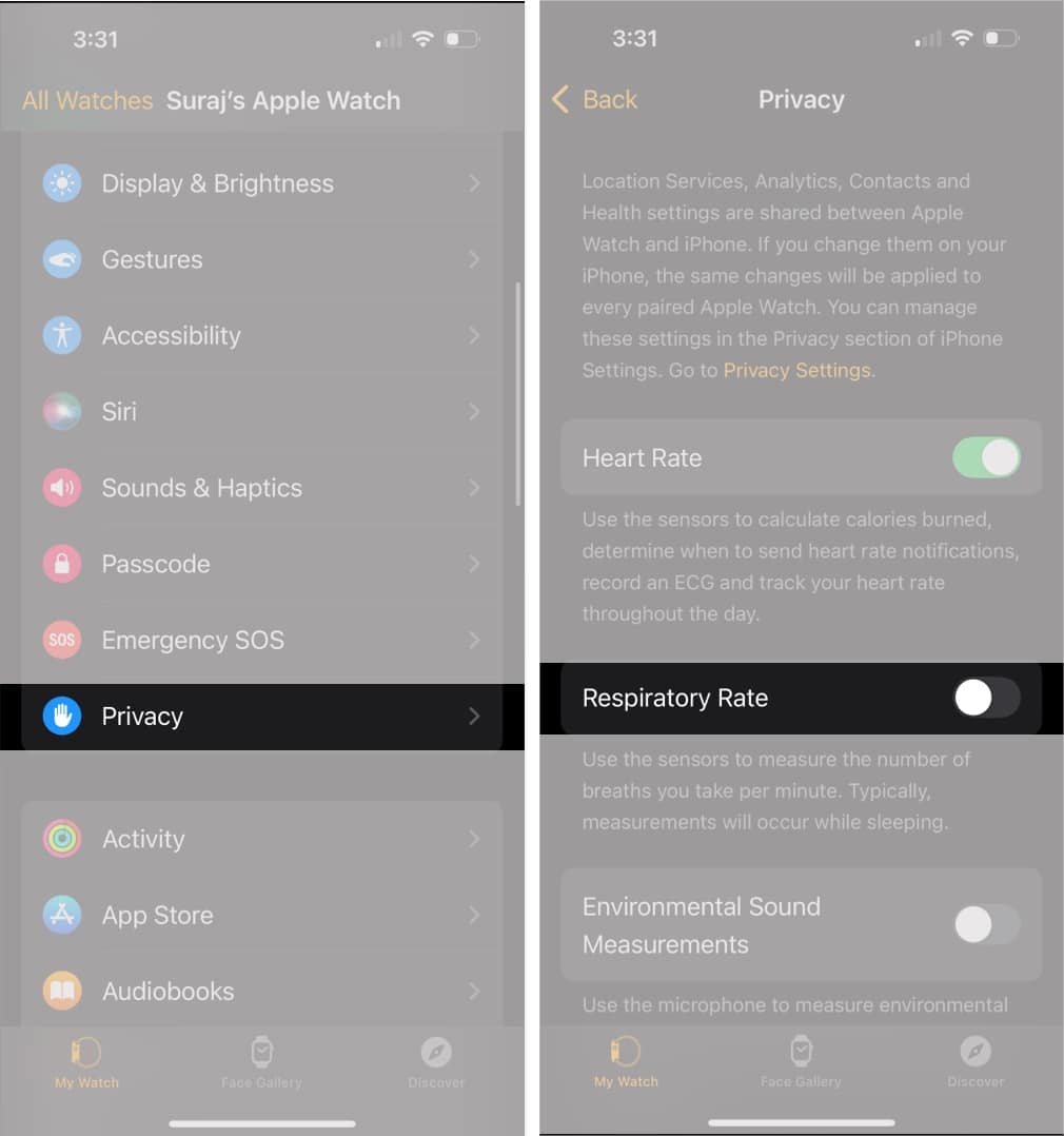 Turn off Respiratory Rate in Watch app on iPhone.