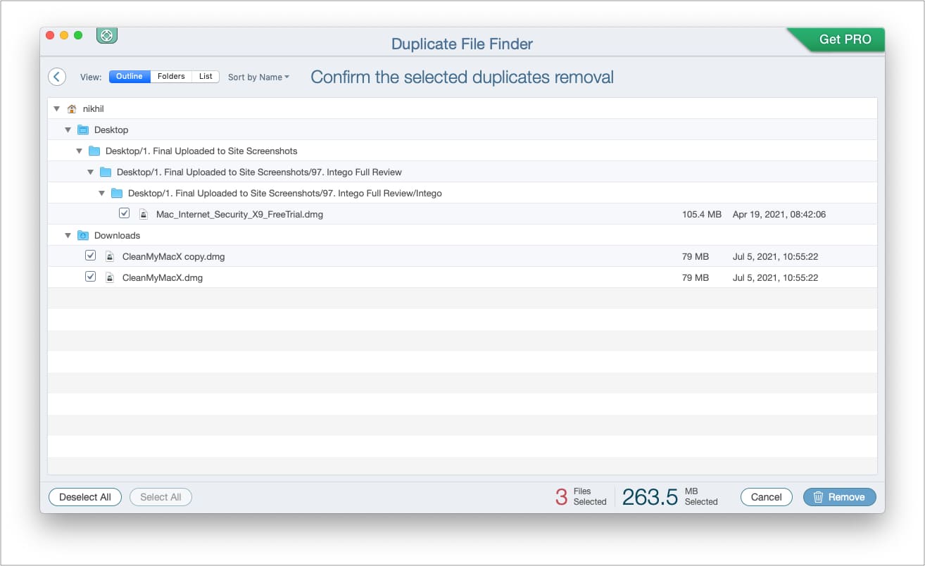 Click Remove to delete duplicate files on Mac