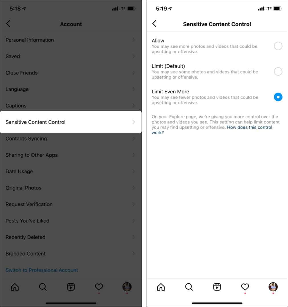 Tap Sensitive Content Control and choose Limit Even More