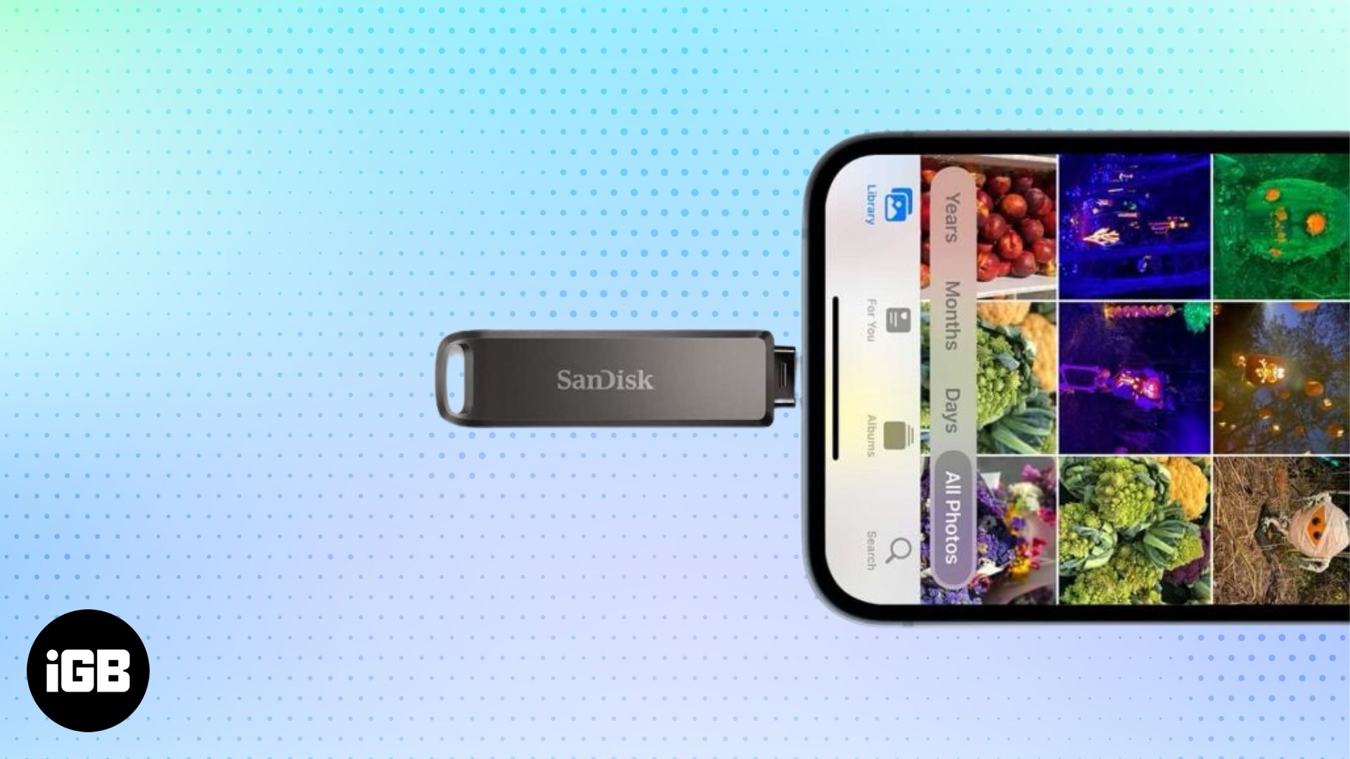 Transfer photos from iPhone to external drive.