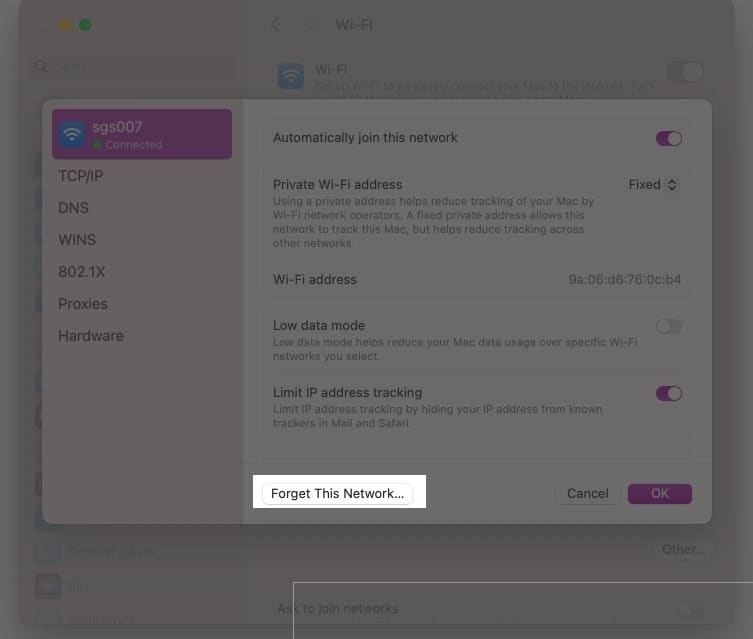 Click on Forget This Network and then click Remove.