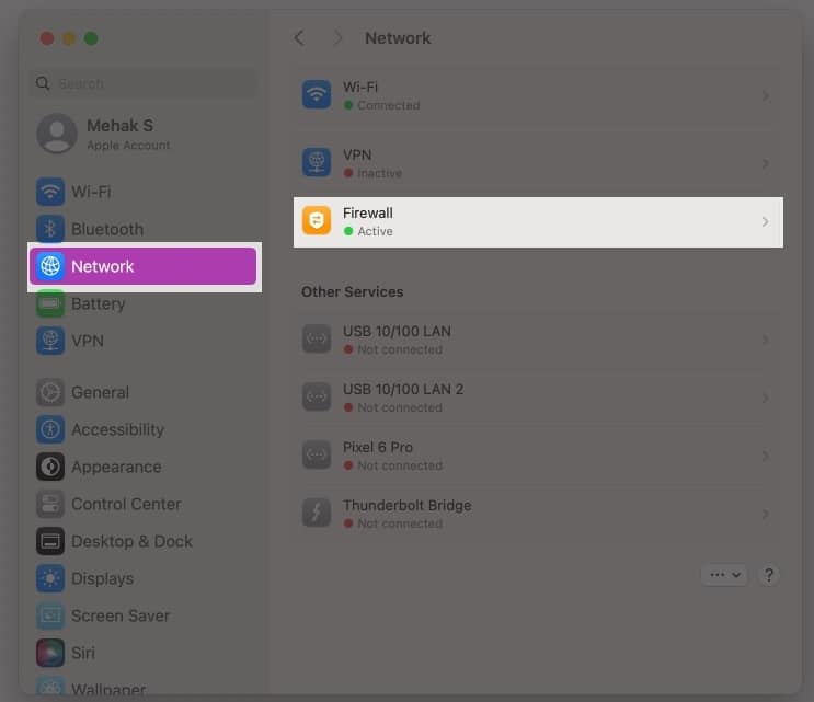 Click on Network and select Firewall.