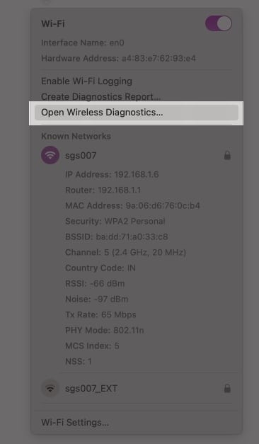Open Wireless Diagnostics on Mac.
