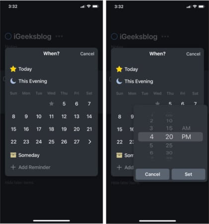 Set task deadline and reminder with Things 3