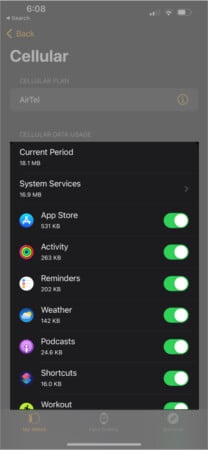 Check cellular data usage on iPhone