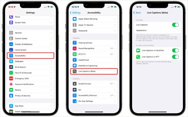 How to turn on:off Live Caption in iOS 16