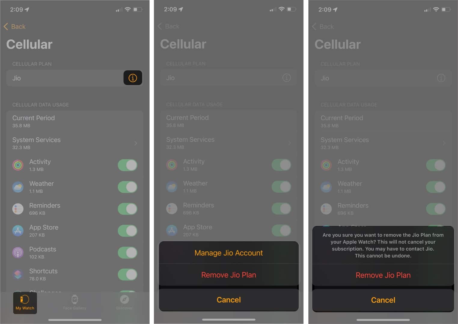 Remove secondary plan on apple watch