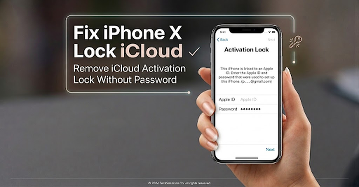 Thumbnail for a guide on fixing iPhone X activation lock, showing a hand holding an iPhone with Activation Lock screen