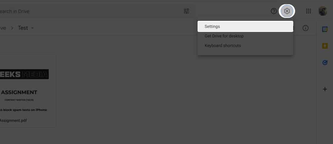 Opening settings in google drive on a mac