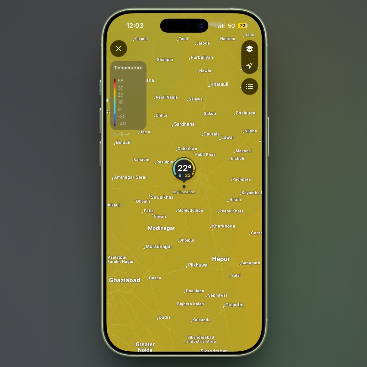 Temperature Layer in Apple Weather app