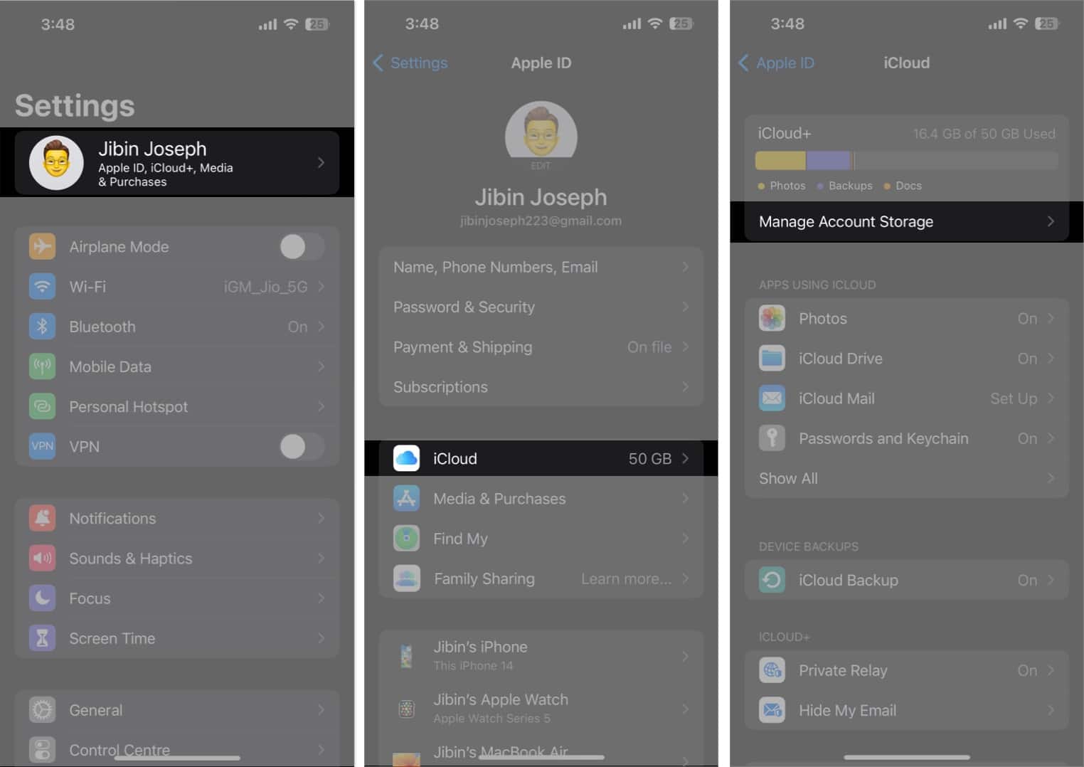 Access your Apple ID, iCloud, manage account storage in the settings app (1)