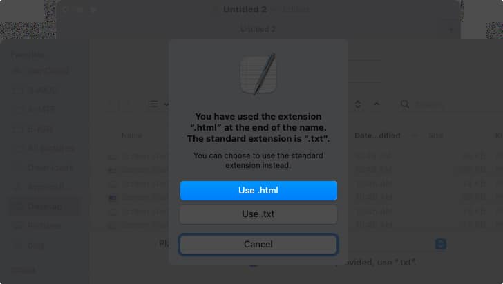 Click Use .html to save the file as an HTML file on Mac