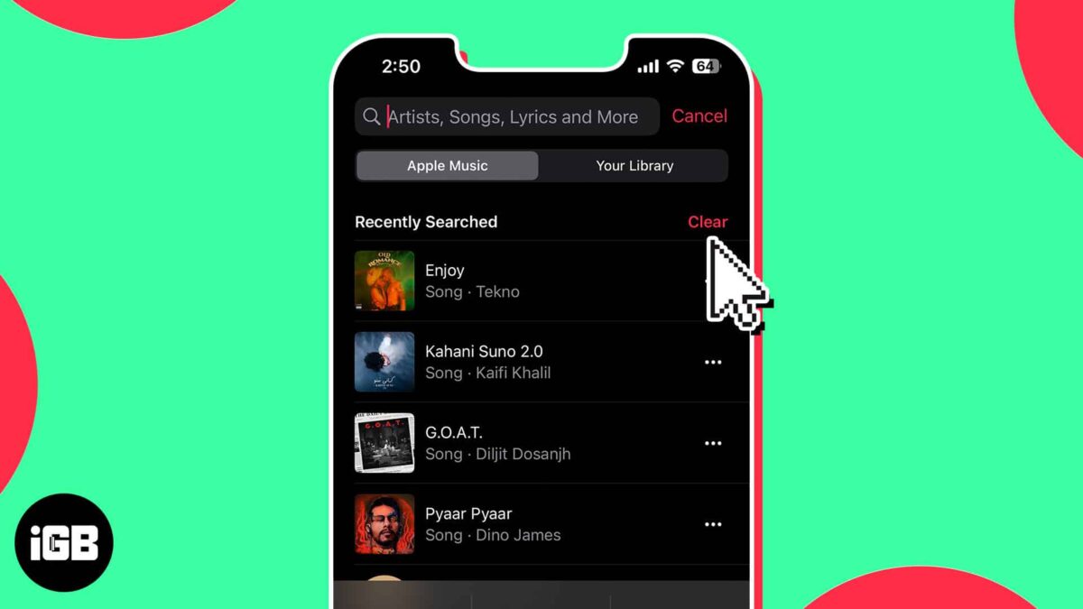 How to delete recent apple music searches