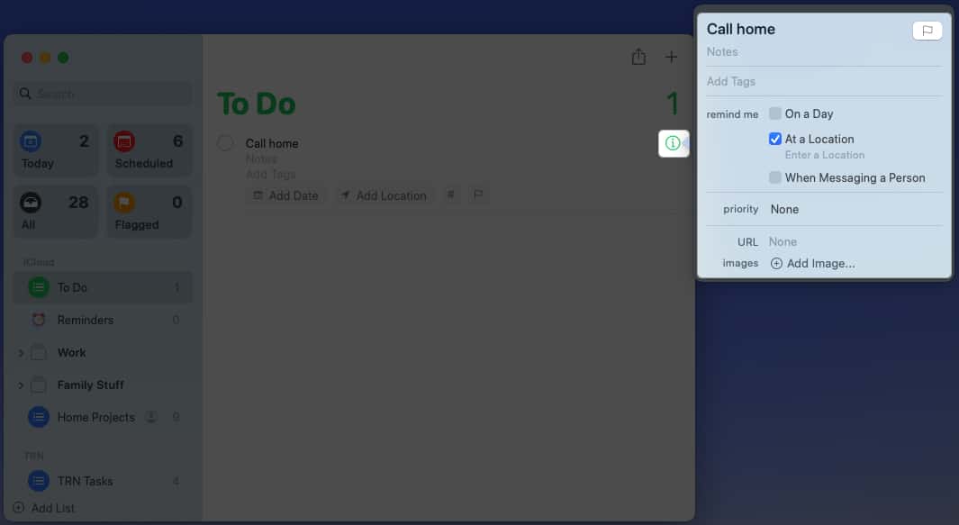 Click Info icon to choose a different spot on Mac