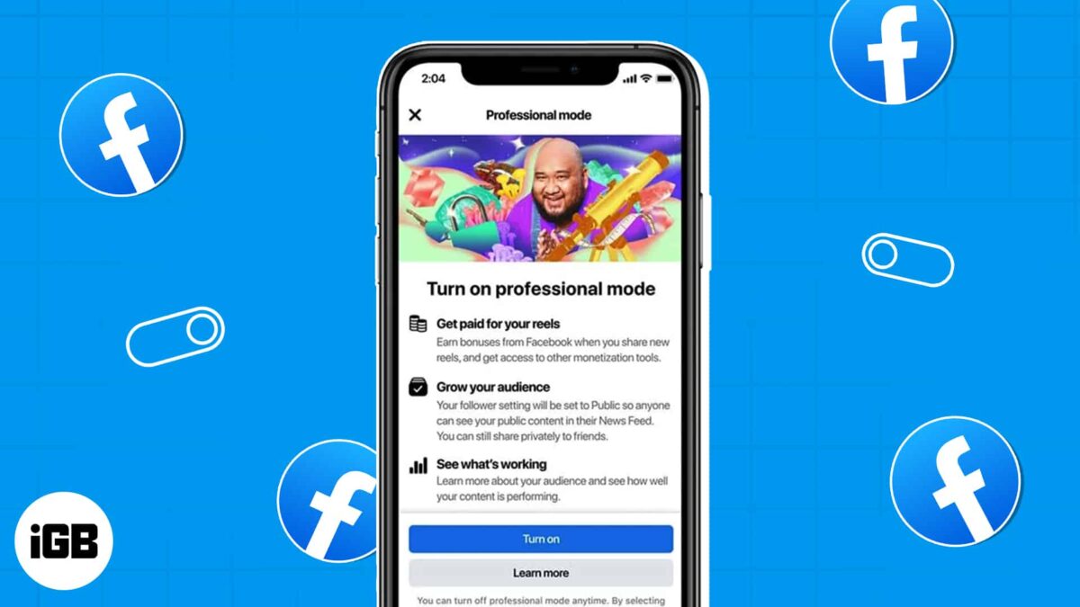 How to turn on or off professional mode in facebook on iphone