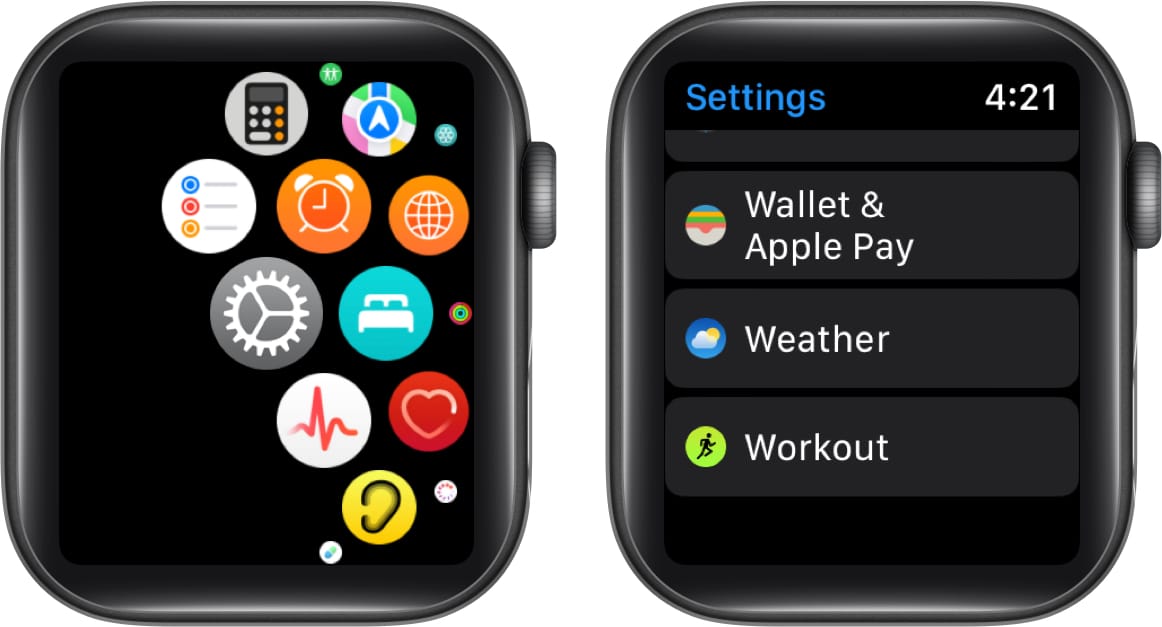 Open Settings app, tap Workout