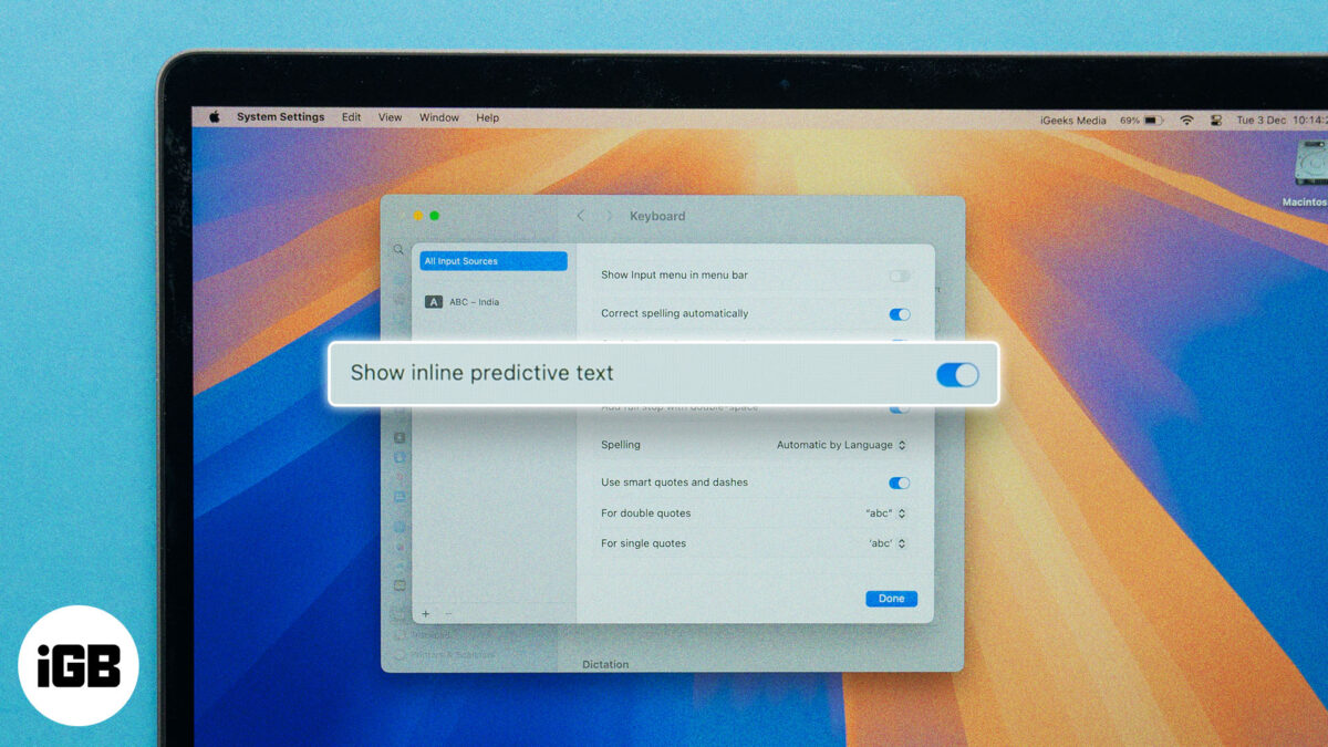 Use inline predictive text to speed up typing on mac