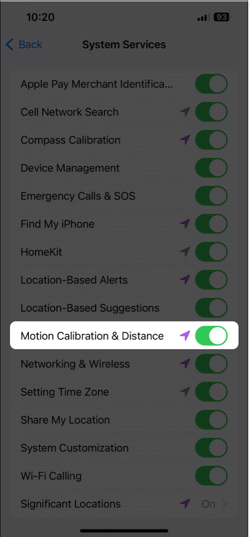 Toggle on Motion Calibration & Distance