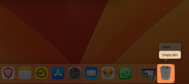 Right-click on Bin on Dock and select Empty Bin