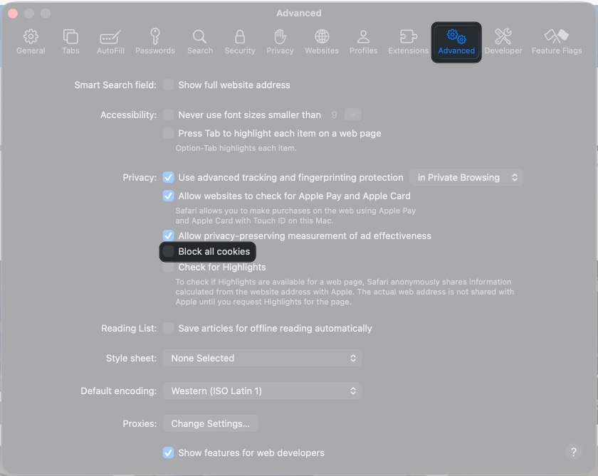 How to block cookies in safari on mac