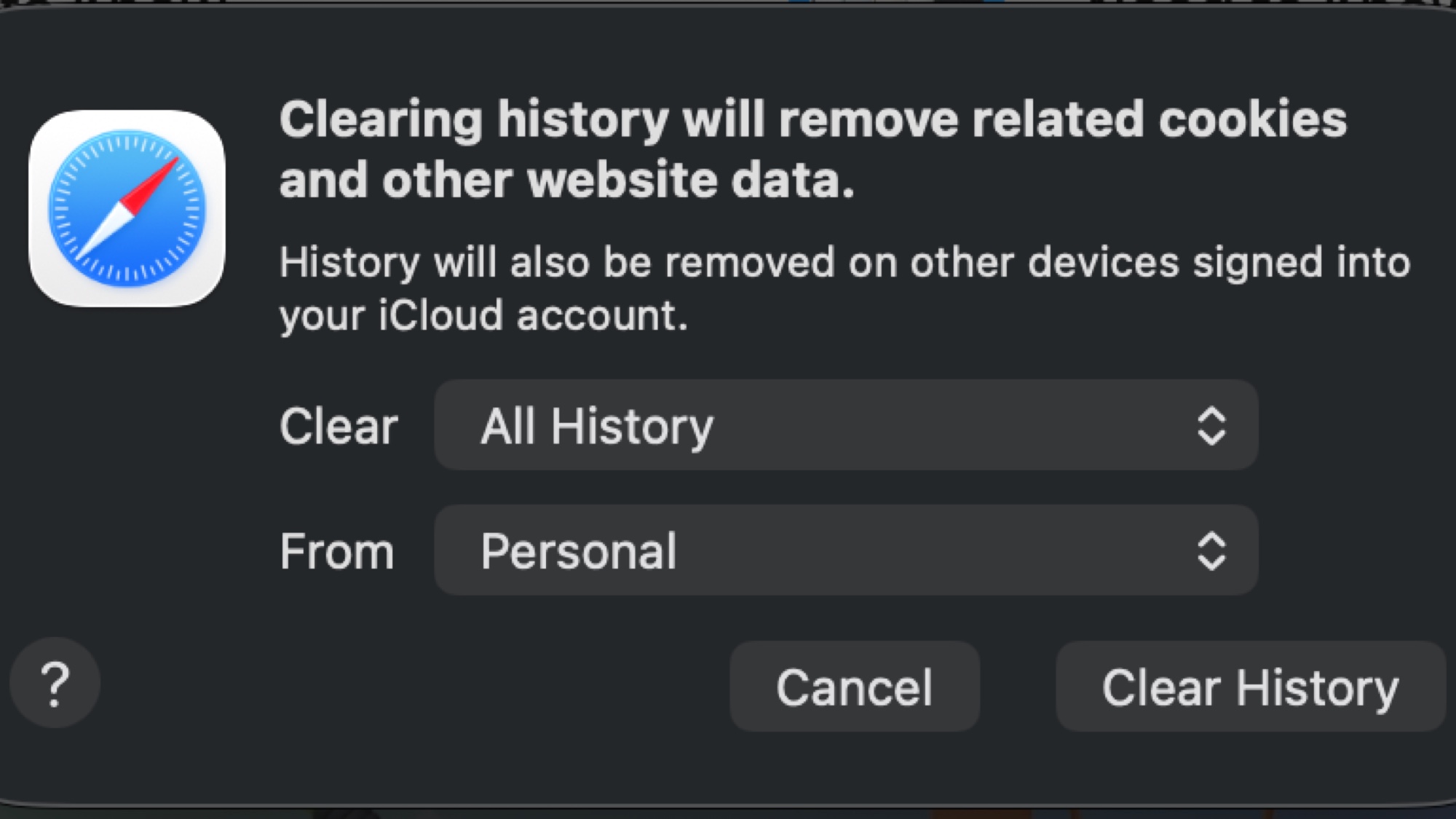 How to clear everything history cache and cookies on mac