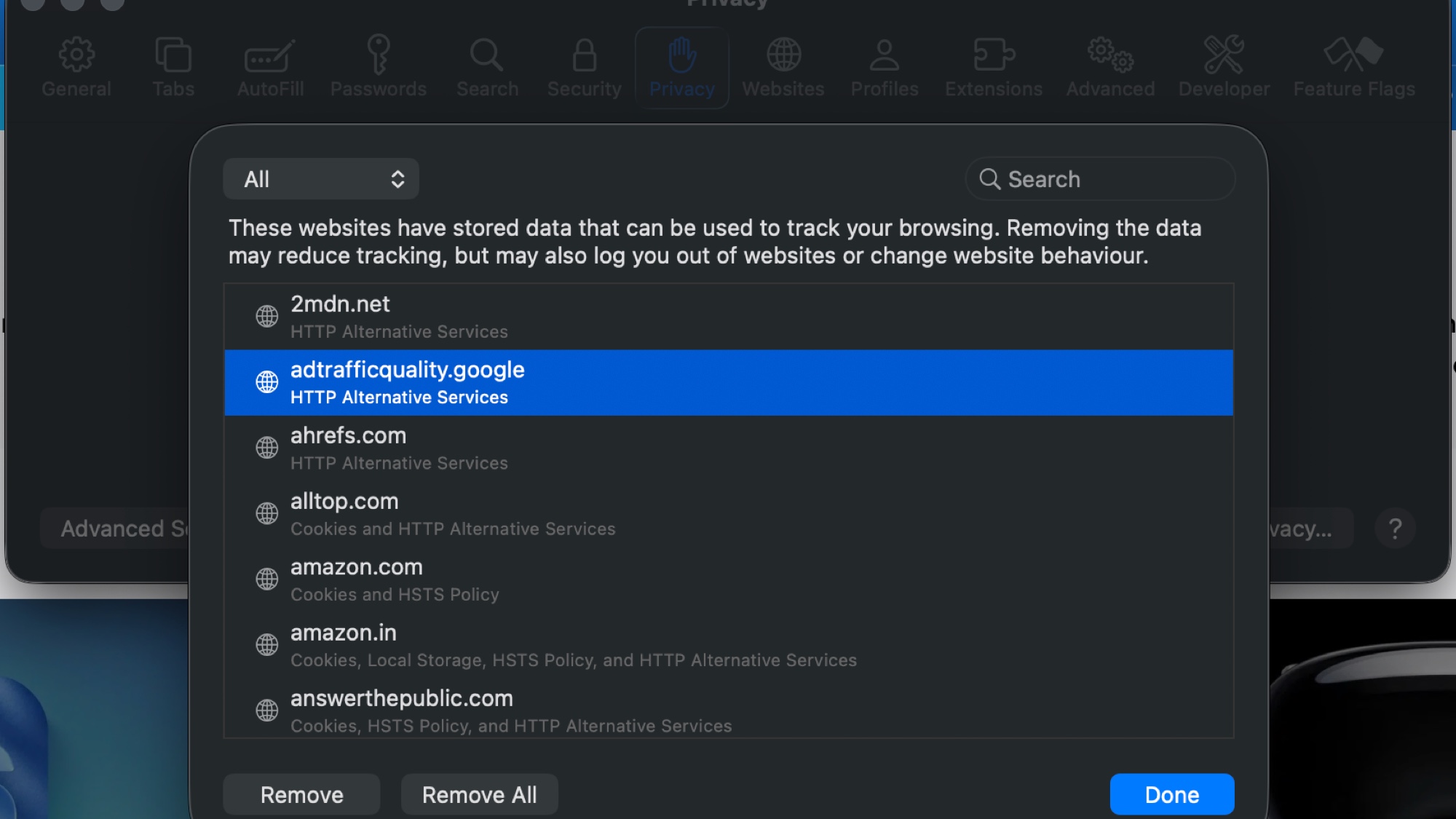 How to clear data for a single website