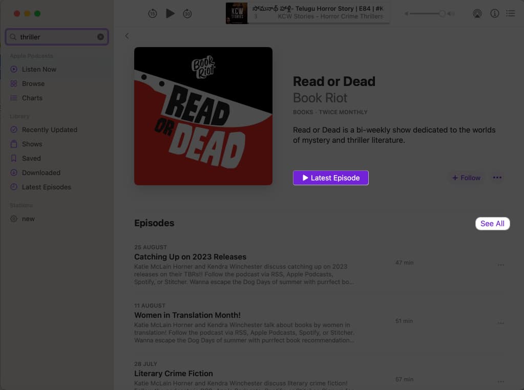 Click Latest Episode, See All in Podcasts