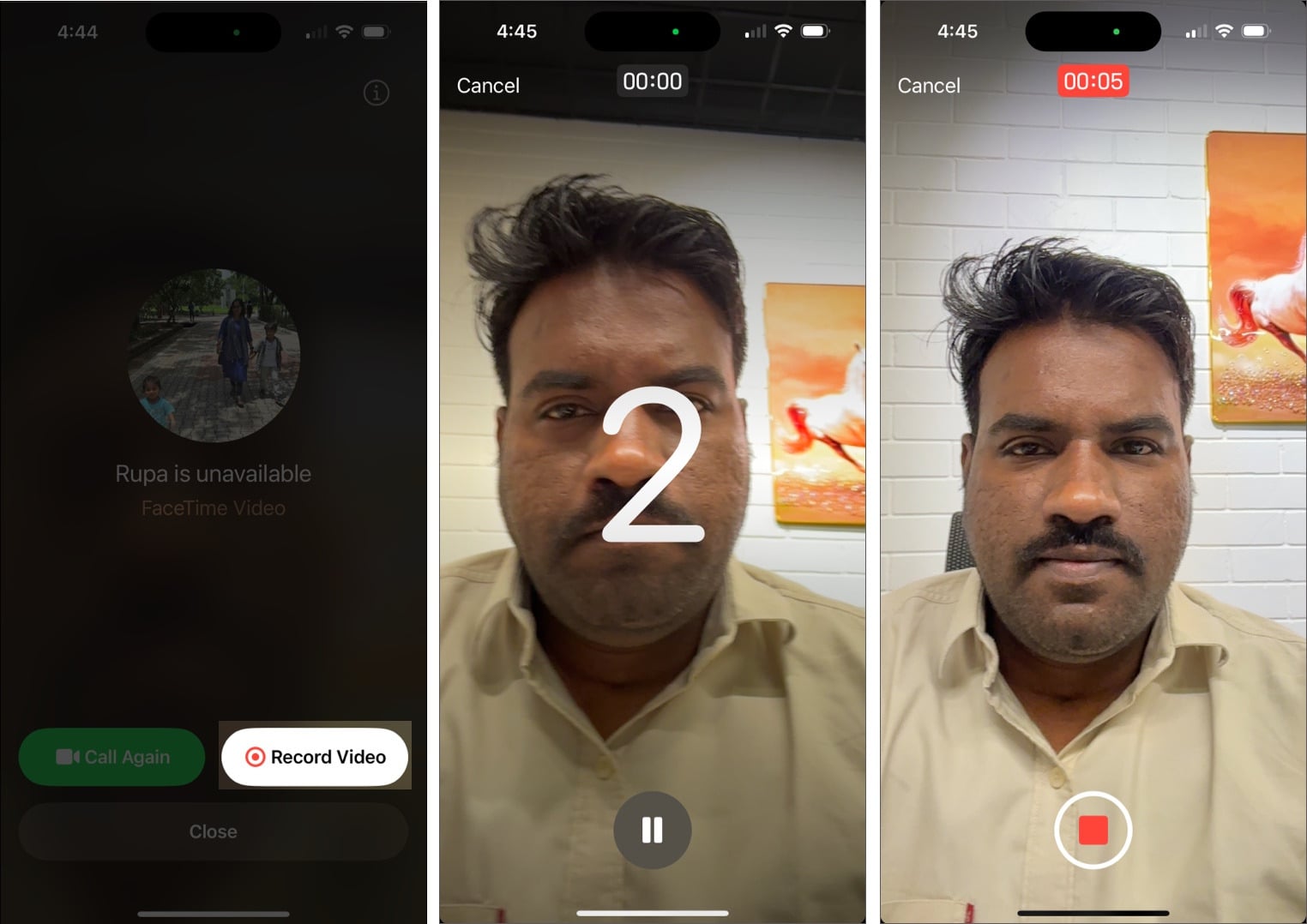 Tap Record Video to start record FaceTime video message.