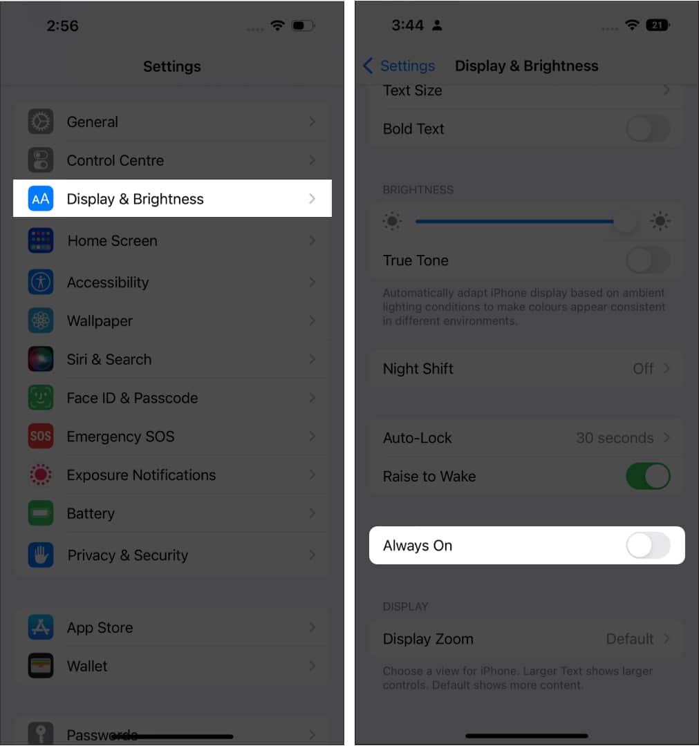 Turn off Always-On display on iPhone 14 pro