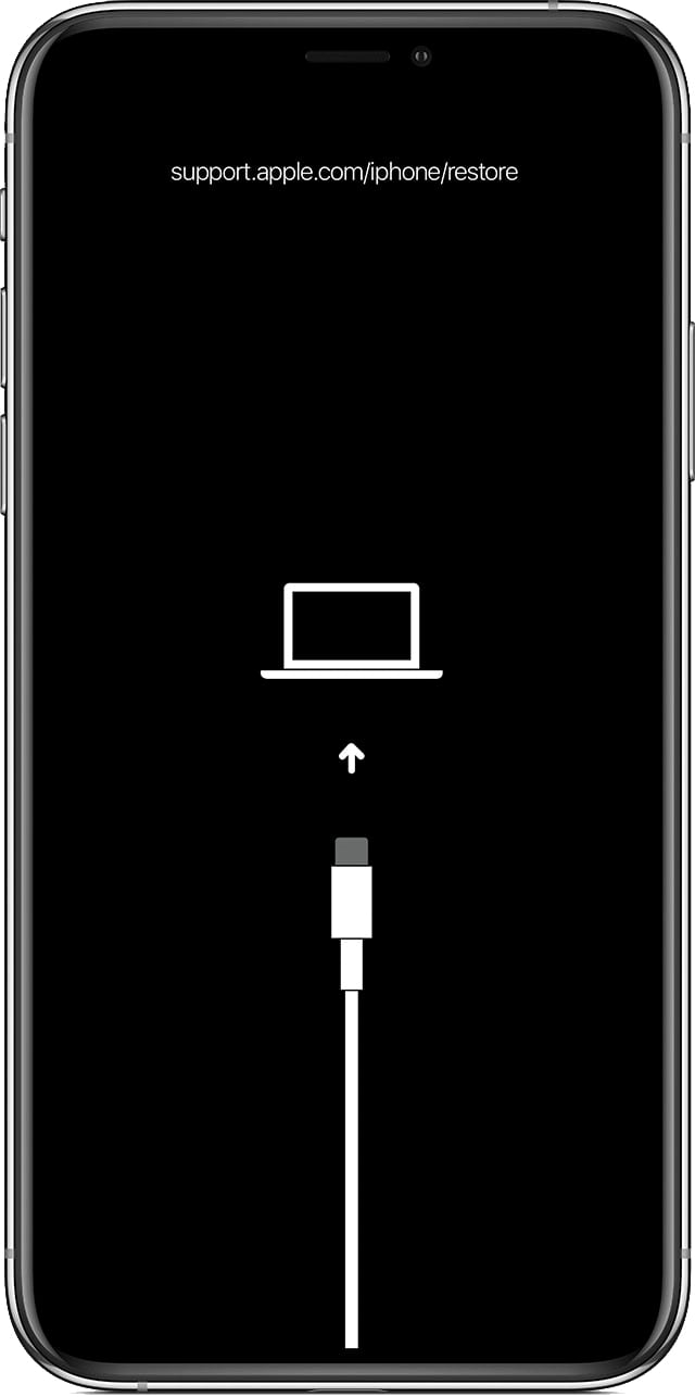 black-iphone-recovery-mode-screen-with-a-cable-pointing-towards-a-laptop