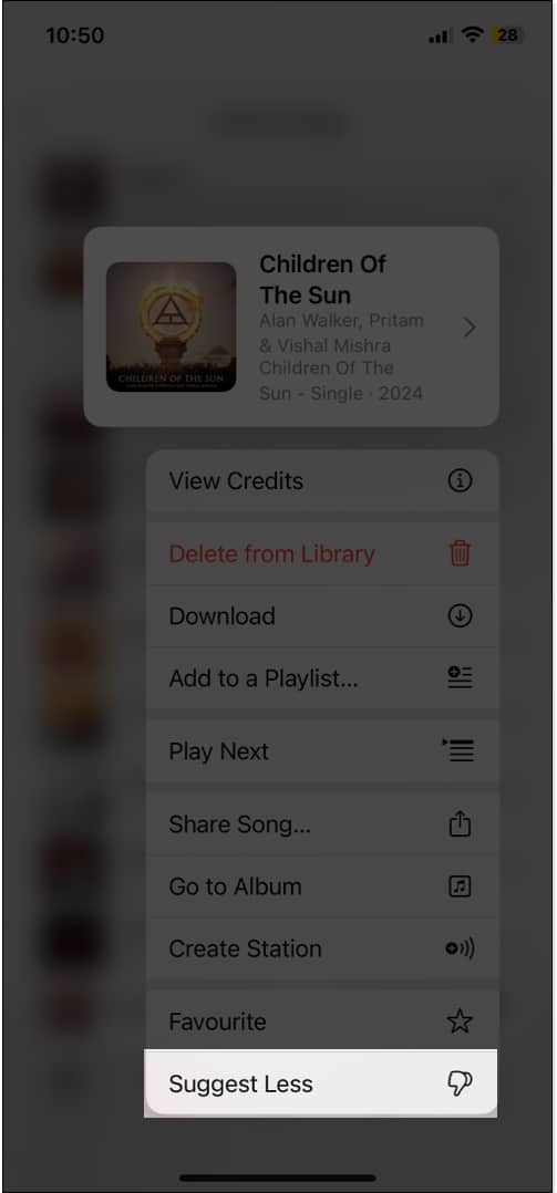 Long press any song and select Suggest Less from drop down menu.