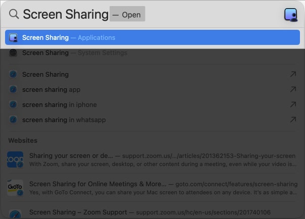 Open Spotlight, search for and launch Screen Sharing