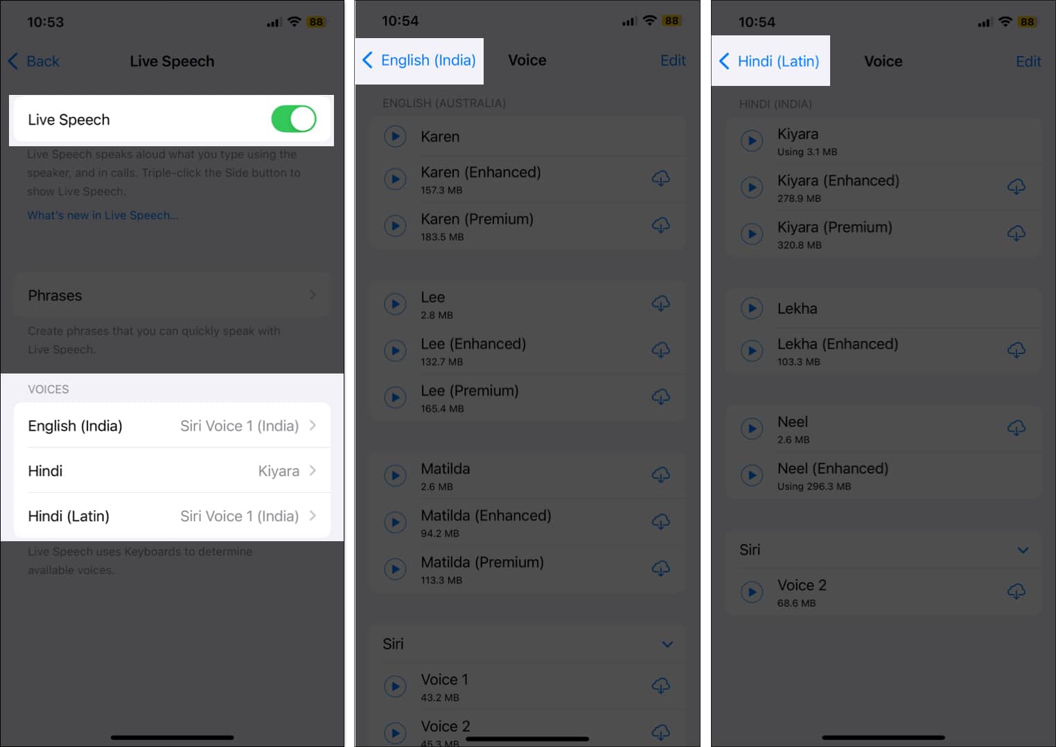 Toggle on Live Speech and choose your preferred voices.