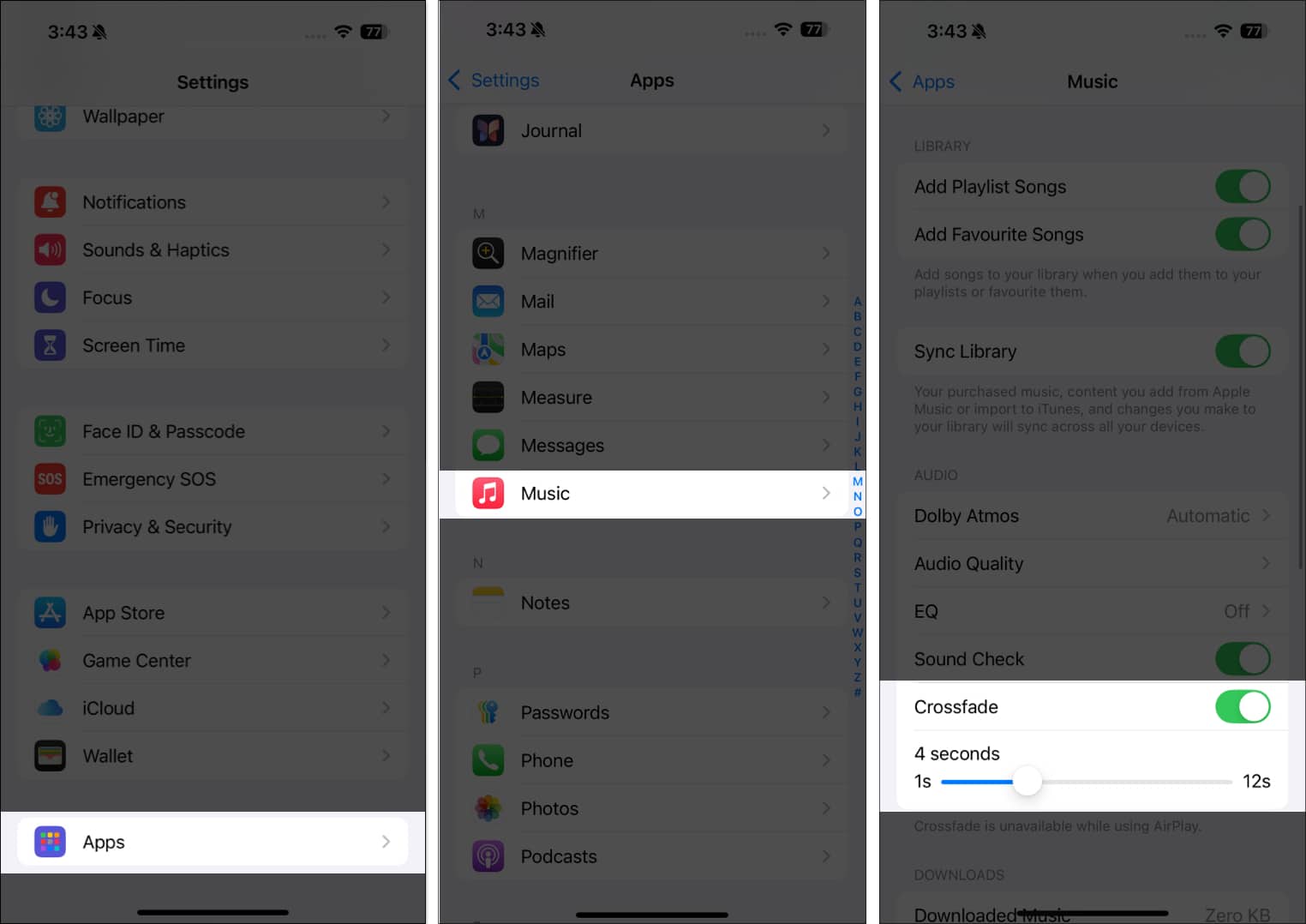 Turn on Crossfade in Apple Music app settings.