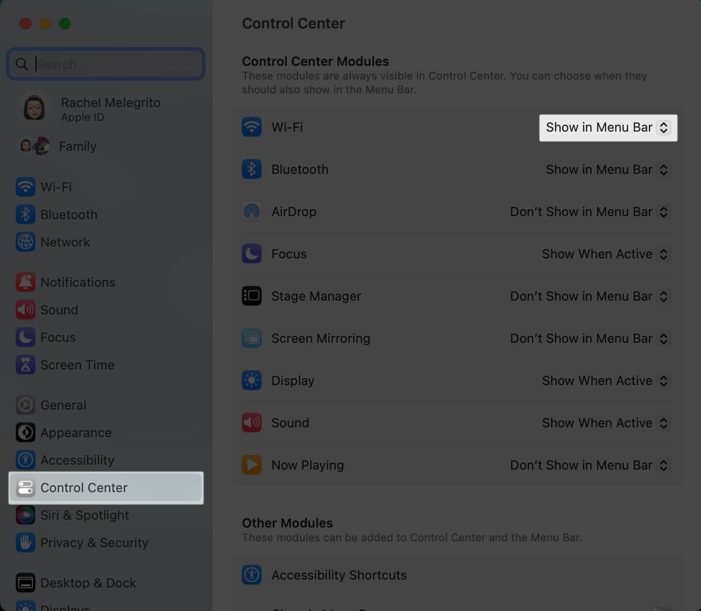 Customize Menu bar