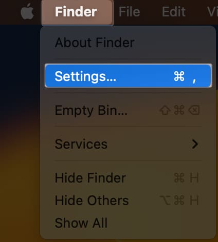 Go to Finder and Settings